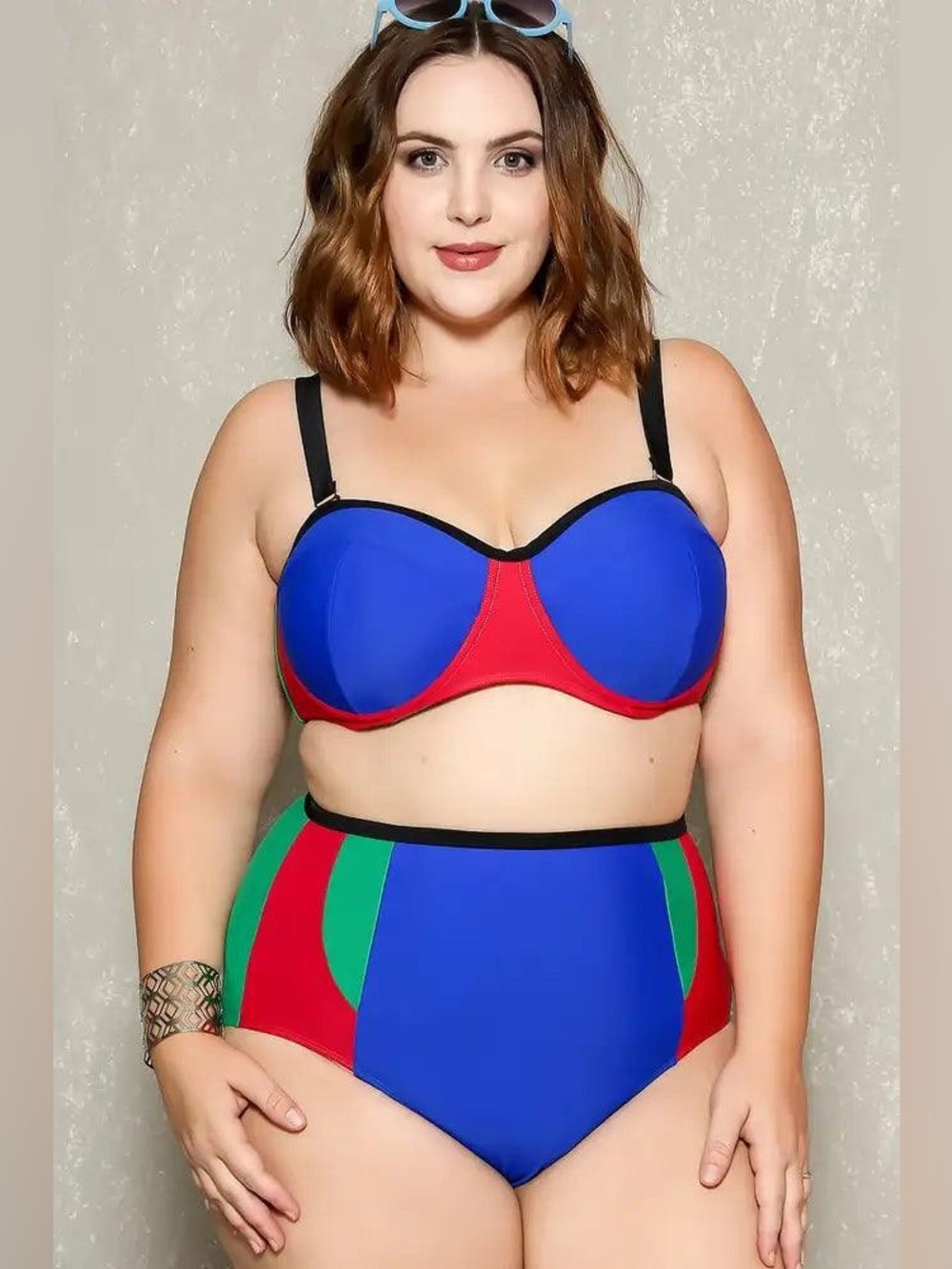 Plus-Size Colorblock Underwire Bikini Set - Blue/Red/Green